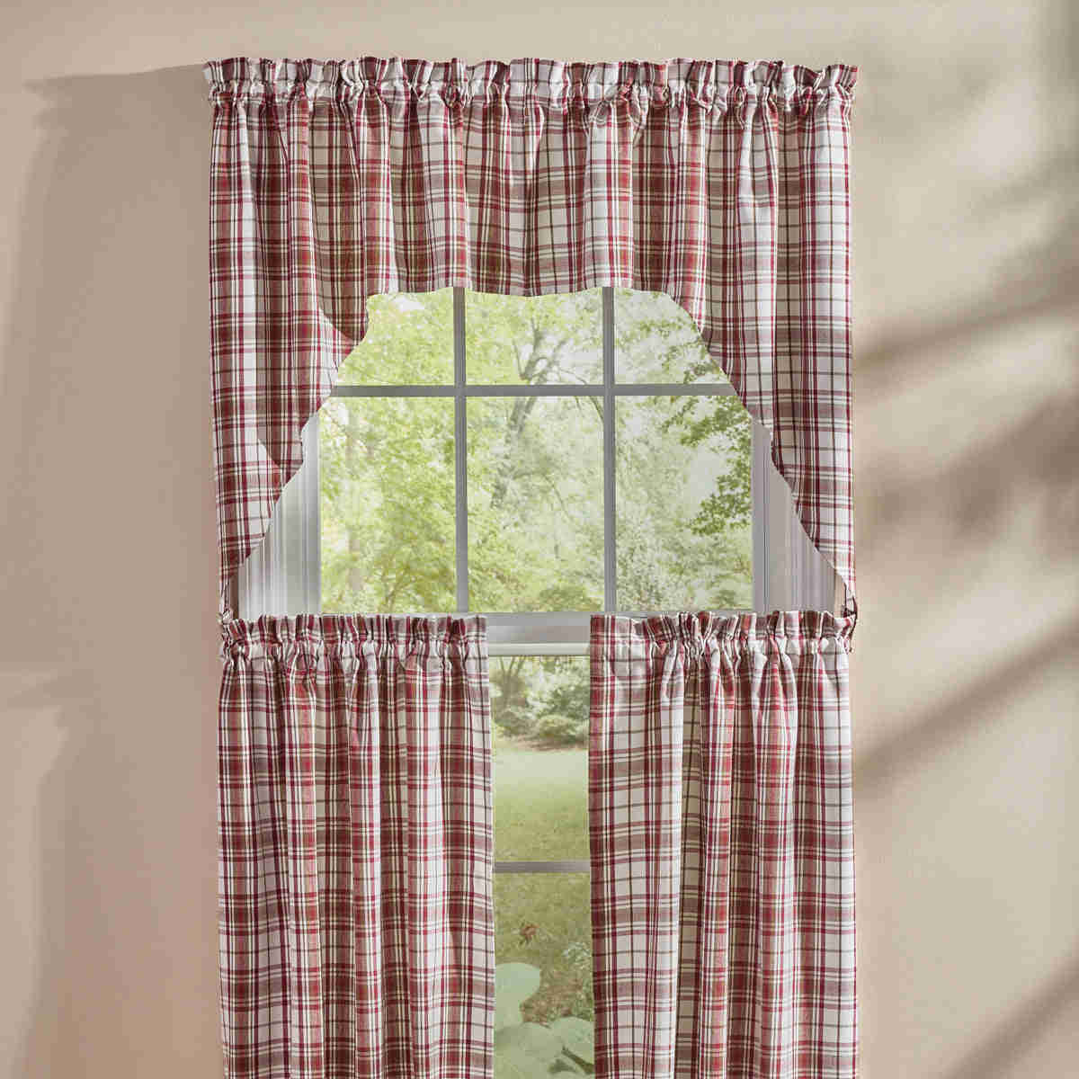 Homestyle Swag Curtain Pair - 72"W x 36"L, Wine/Brown/Cream