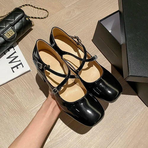 Elegant Vintage Mary Jane Heels with Rhinestone Buckle