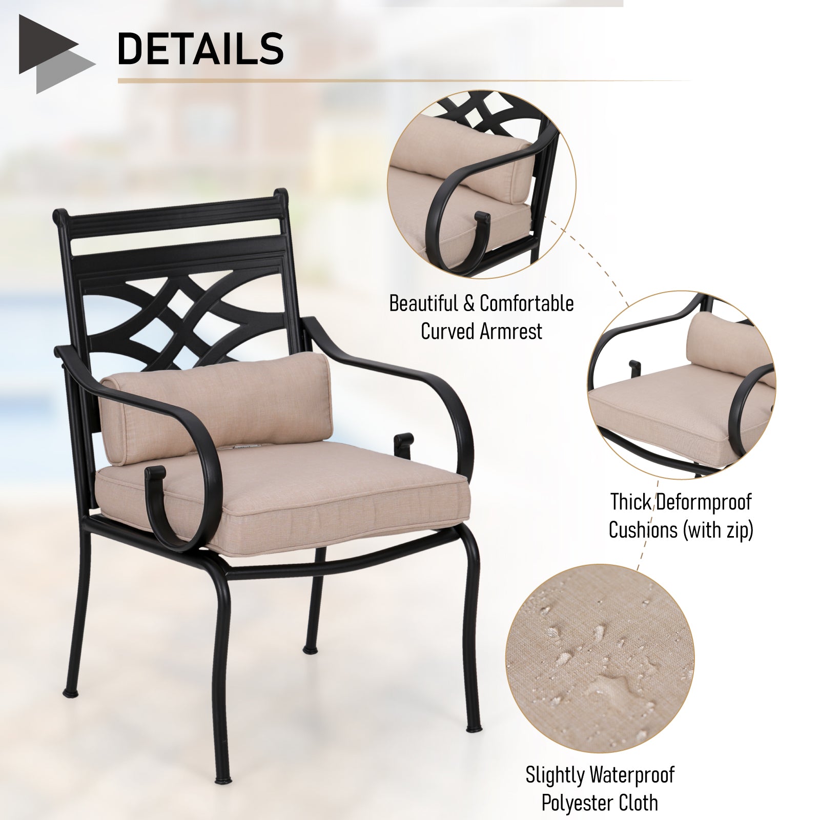 PHI VILLA 7-Piece Outdoor Dining Set with Metal Steel Chairs and Rectangle Table