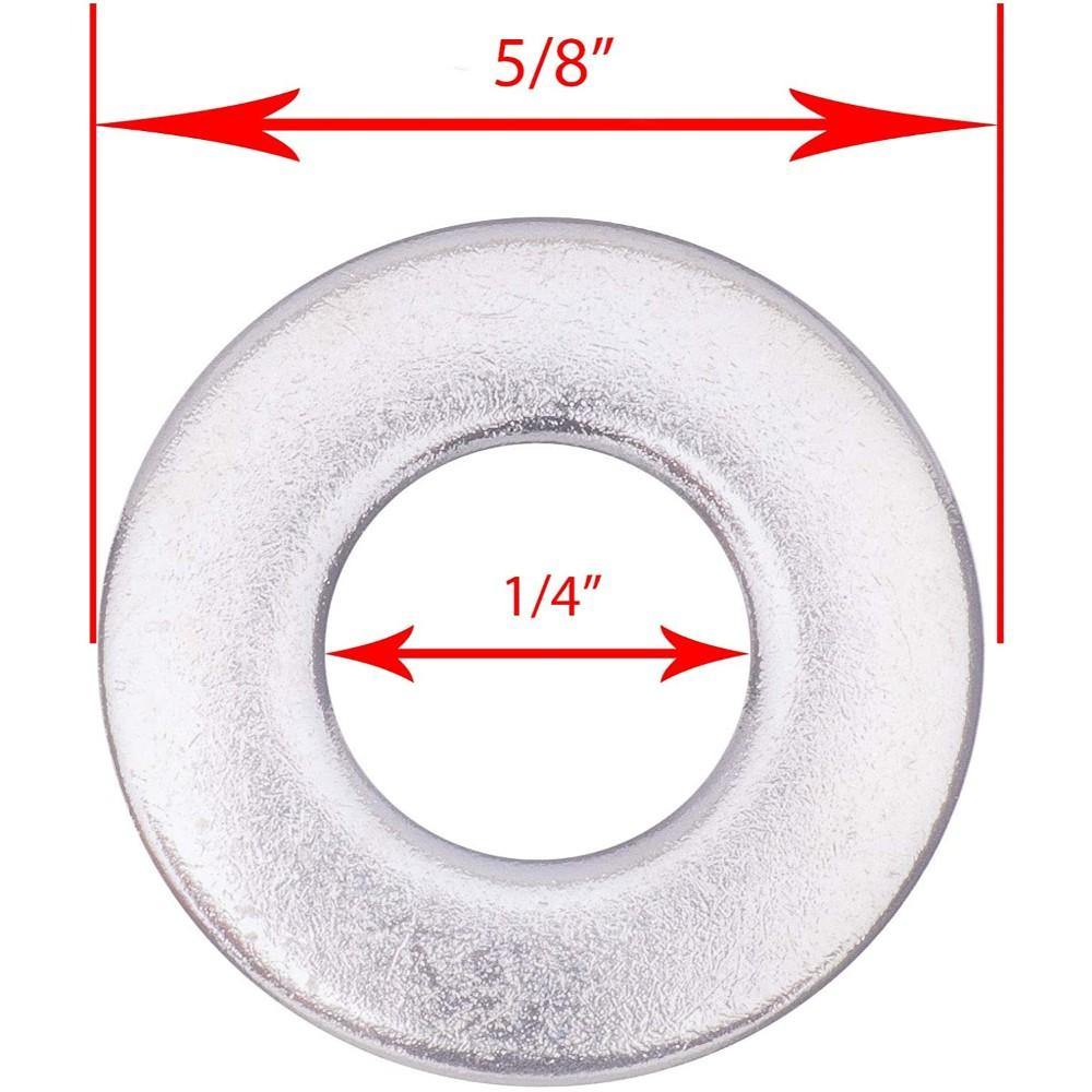 1/4" x 5/8" OD Chrome Coated Stainless Steel Flat Washers (100 Pack) - Premium 18-8 (304) Stainless Steel