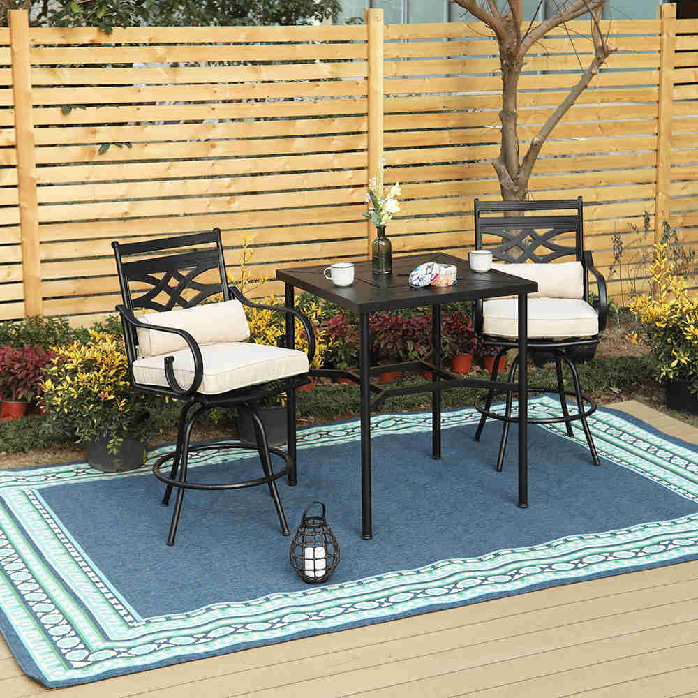 PHI VILLA Outdoor Swivel Bar Stools with Cushion and High Table