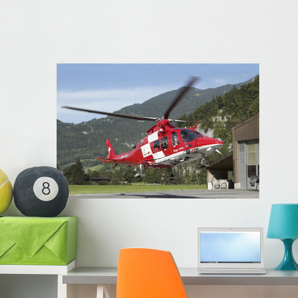Swiss Air AW109 Helicopter Wall Decal - Vibrant Aviation Decor