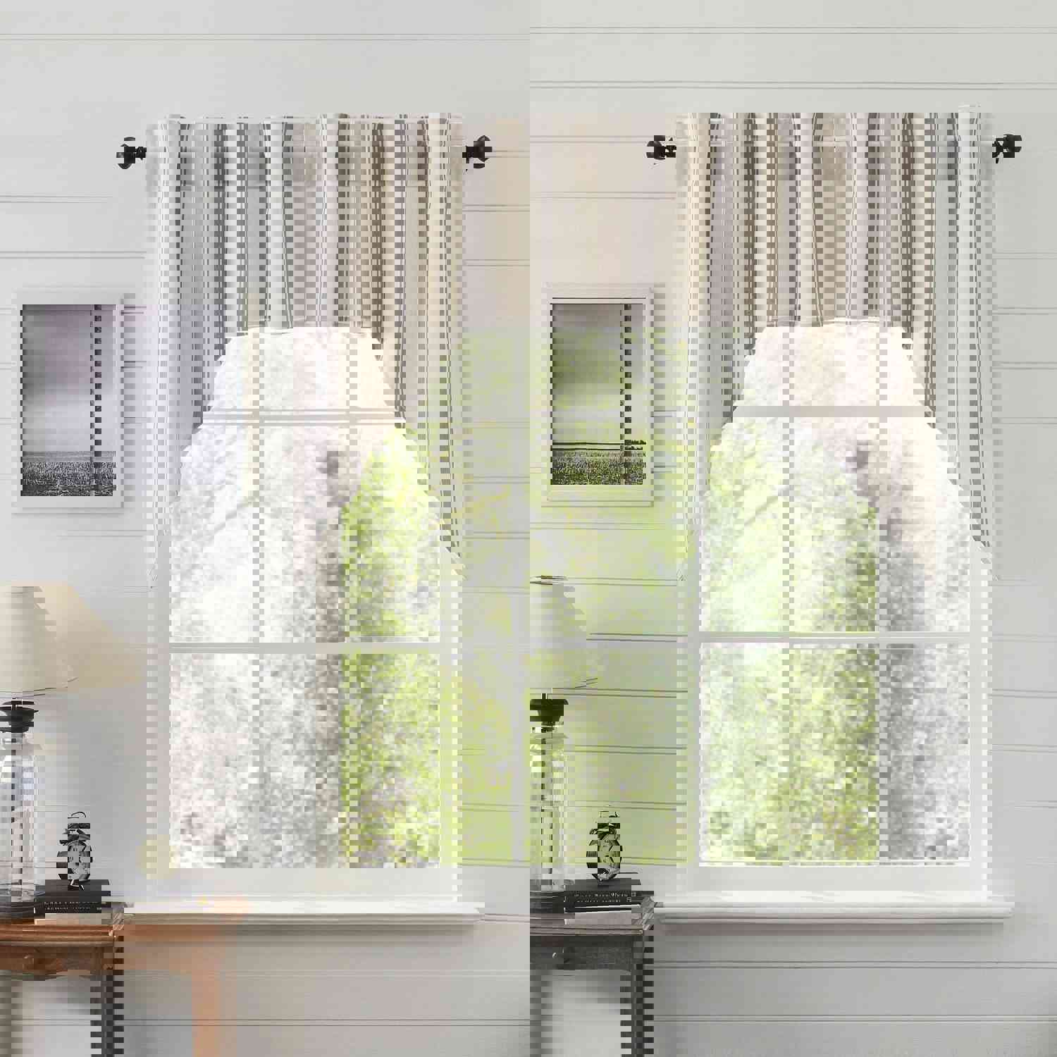Grace Grain Sack Stripe Lined Swag Curtains - Elegant Country Style