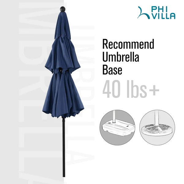 PHI VILLA 6-Piece Outdoor Dining Set with 10ft Umbrella, Steel Square Table, and Steel Fixed Chairs