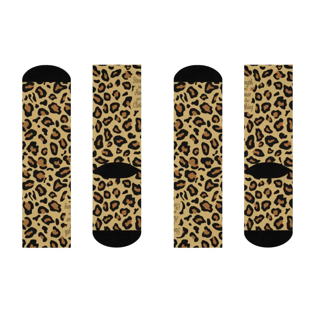 Empowered Leopard Print Christian Socks - Strength and Honor