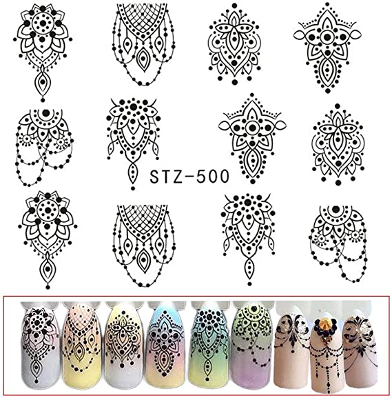 Elegant Black and White Nail Art Water Decal