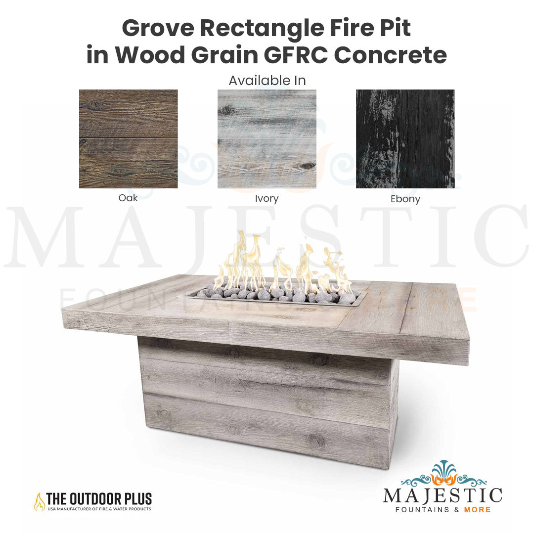 Elegant Outdoor Plus Grove Rectangle Fire Pit with Wood Grain Concrete and Free Cover