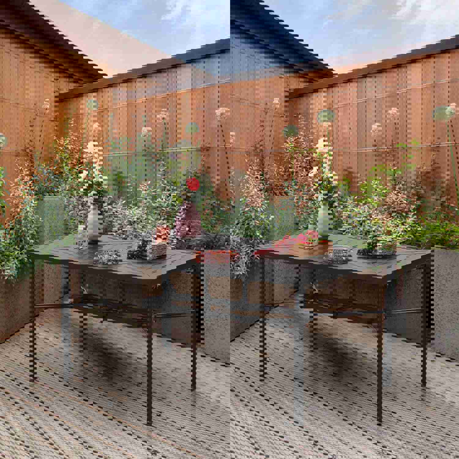 Phi Villa Outdoor Metal Rectangle Dining Table with Umbrella Hole