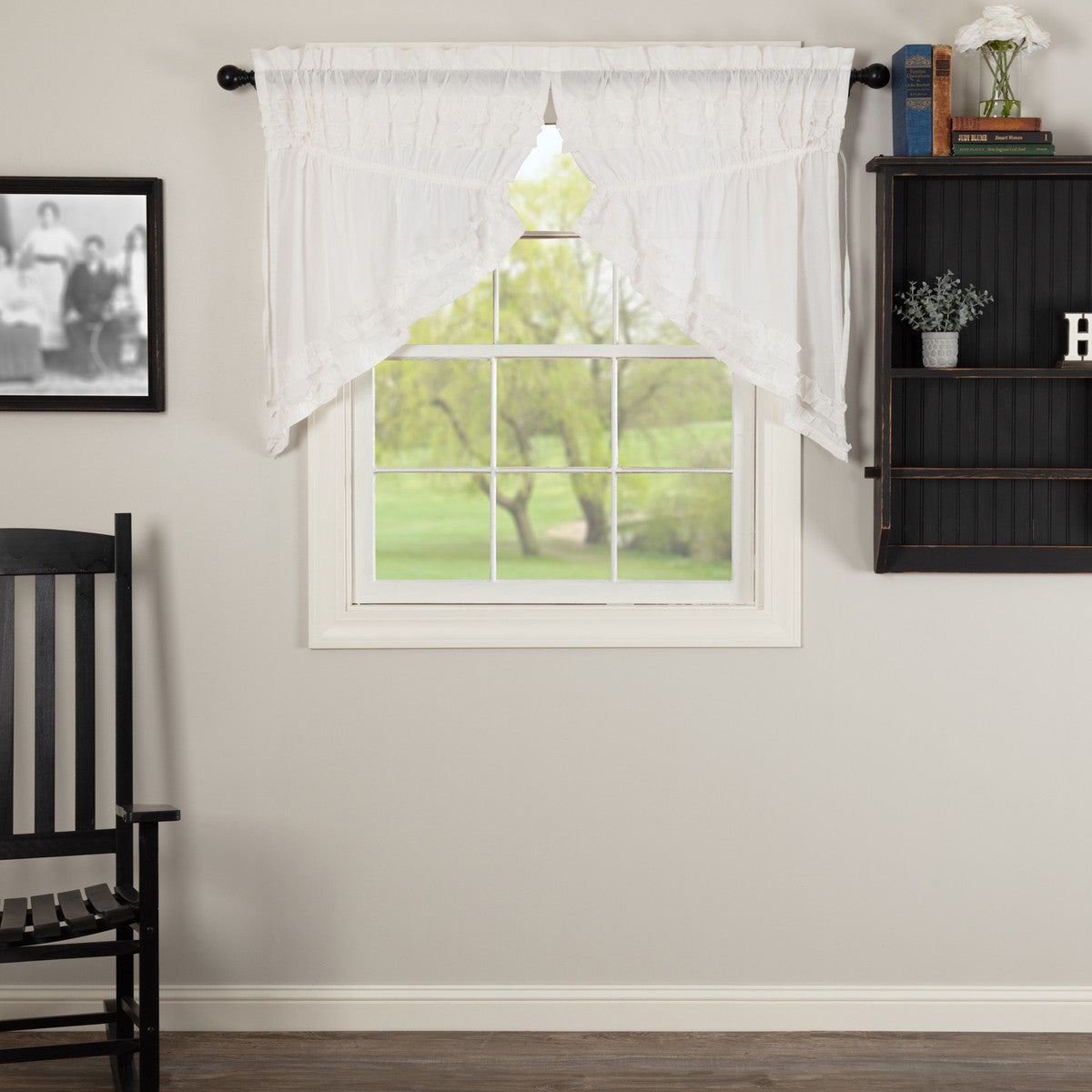 Elegant Cotton Ruffled Prairie Swag Curtains Set of 2, 36x36x18