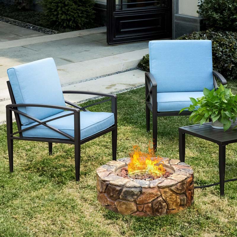 Stainless Steel Outdoor Propane Fire Pit with Lava Rocks & Cover