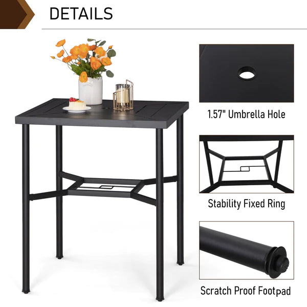 PHI VILLA Outdoor Bar Stool Set with Steel Table & Swivel Textilene Stools