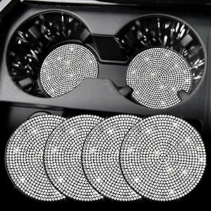 Glamorous Crystal Car Cup Holder Coasters, 4PCS Set for Women's Car Interiors