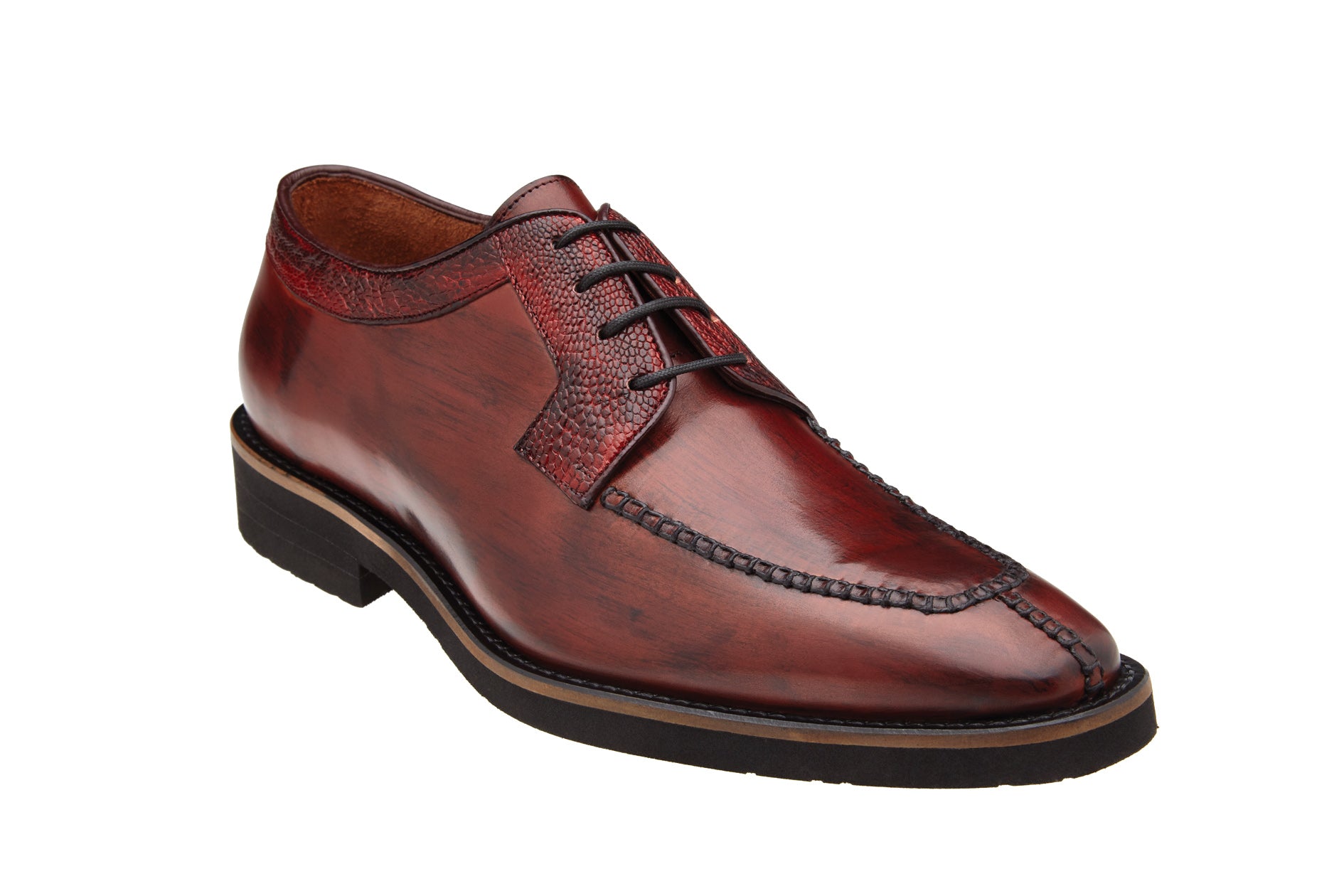 Luxurious Ostrich & Italian Calf Split Toe Lace-Up Shoes - Wine