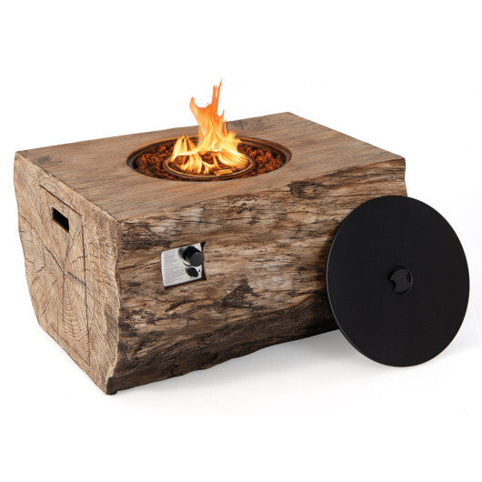 40 Inch Rectangle Propane Fire Pit Table with Natural Wood Look and Lava Rock Cover