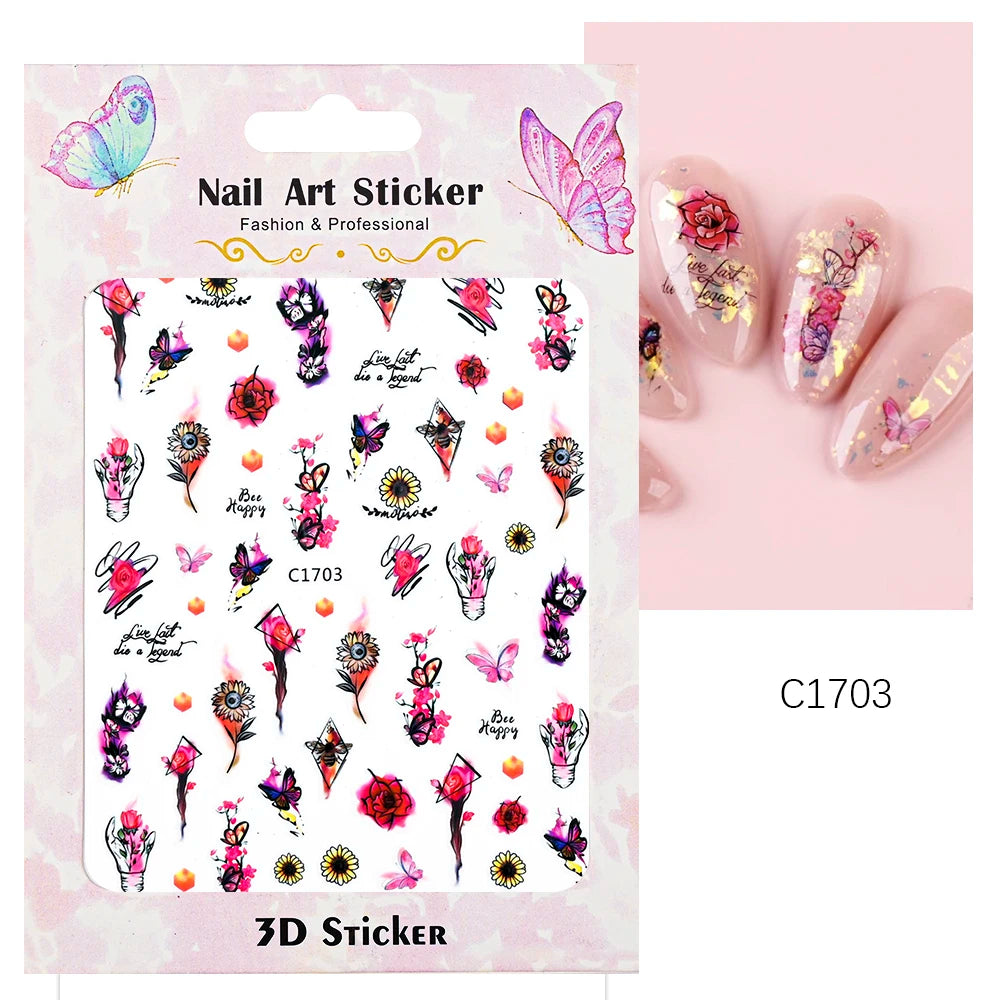 Elegant Daisy Flower Nail Art Stickers with Embossed Design