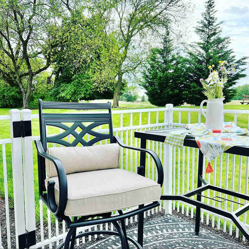 PHI VILLA Outdoor Swivel Bar Stools with Cushion and High Table