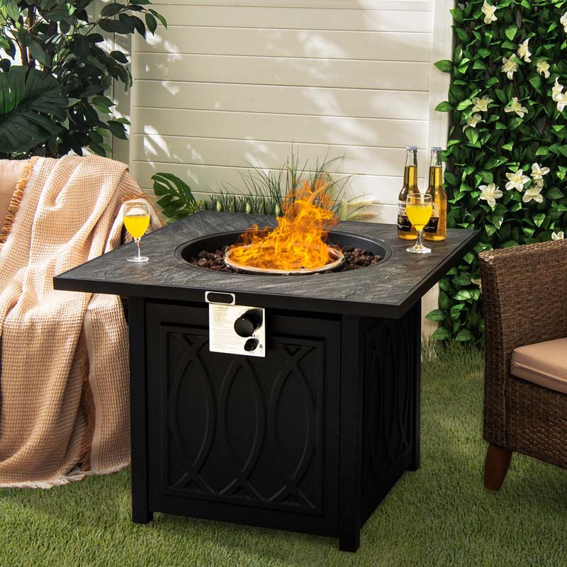 32" Outdoor Propane Fire Pit Table with 50,000 BTU, Lava Rocks & Waterproof Cover