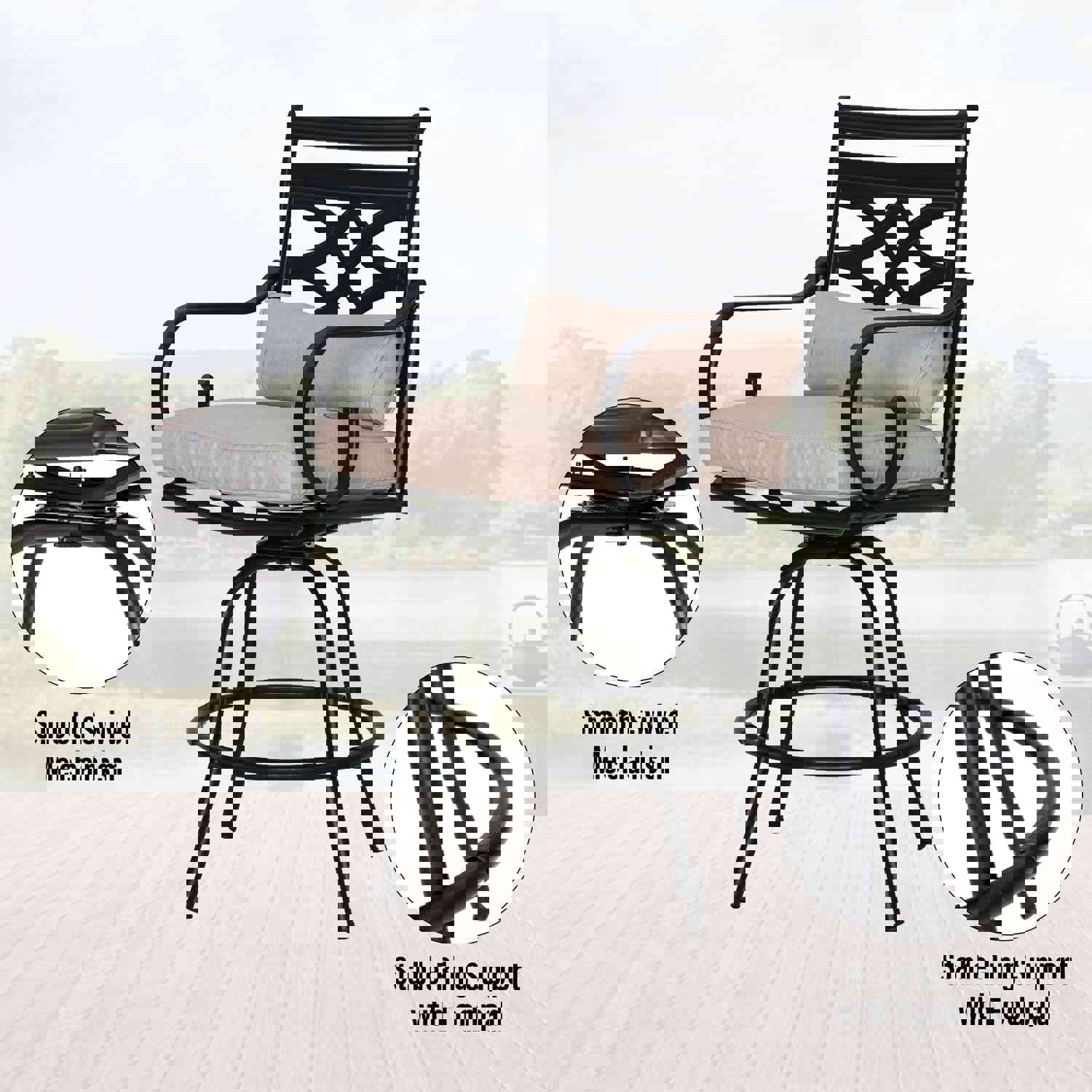 PHI VILLA Outdoor Swivel Bar Stools with Cushion and High Table
