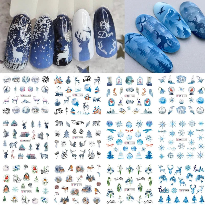12 Designs Nail Stickers Set - Floral & Geometric Water Decals for Nail Art