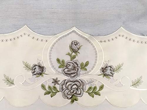 Elegant Silver Grey Rose Melody Kitchen Curtain Set with Embroidered Details