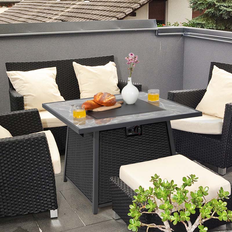 Elegant 35" 50,000 BTU Outdoor Propane Fire Pit Table with Marble Top