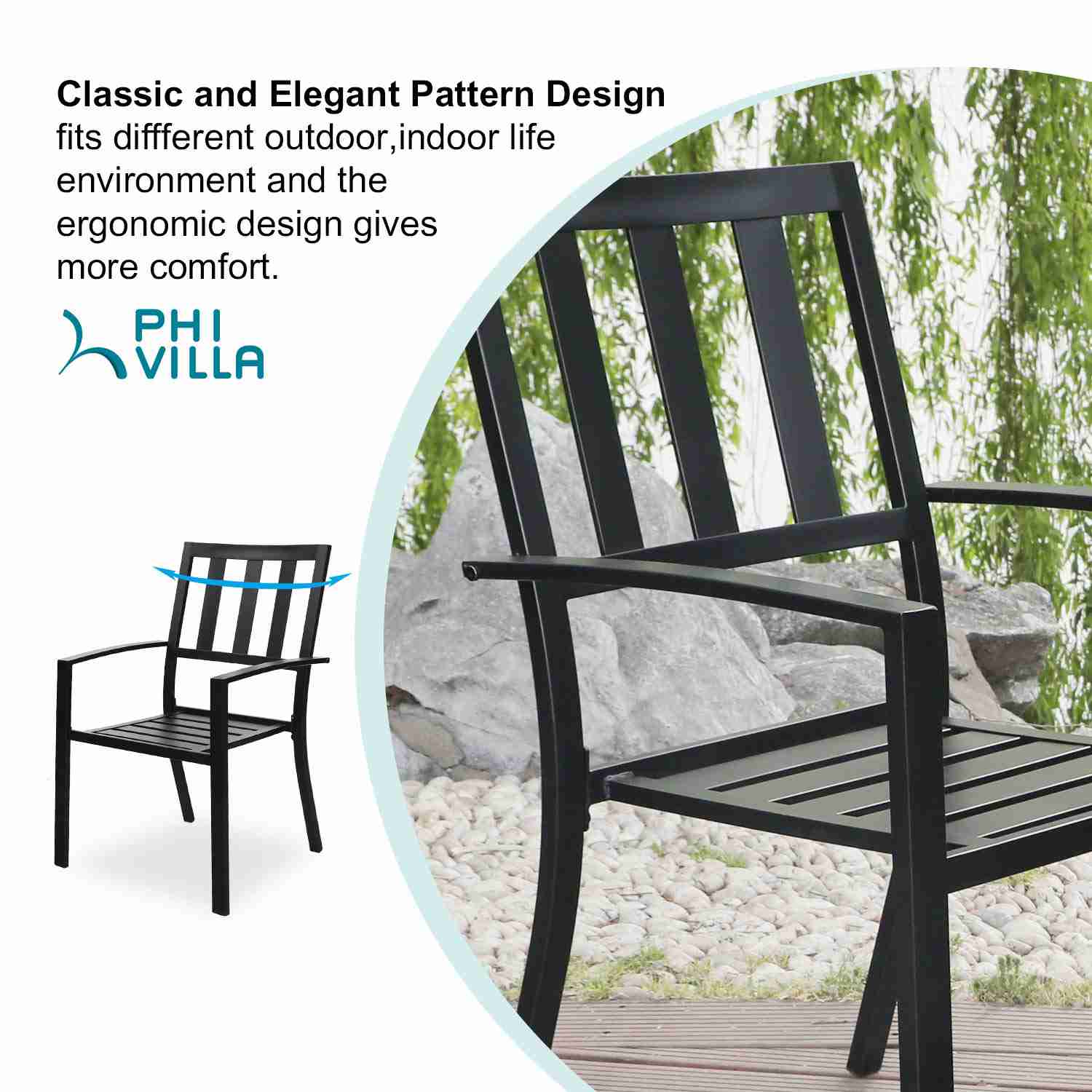 PHI VILLA 7-Piece Outdoor Patio Dining Set with Stackable Chairs and Rectangle Table