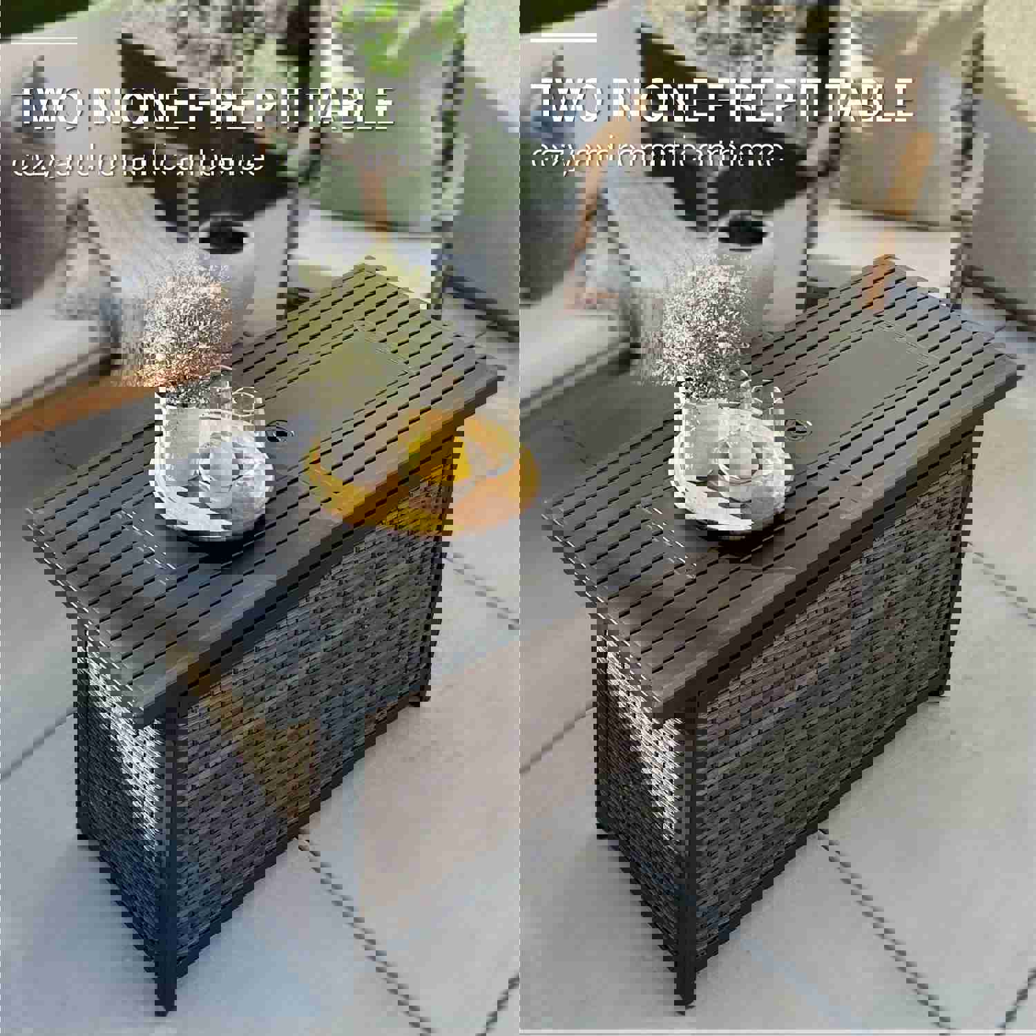 Phi Villa 56 Inch Outdoor Wicker & Steel Propane Fire Pit Table