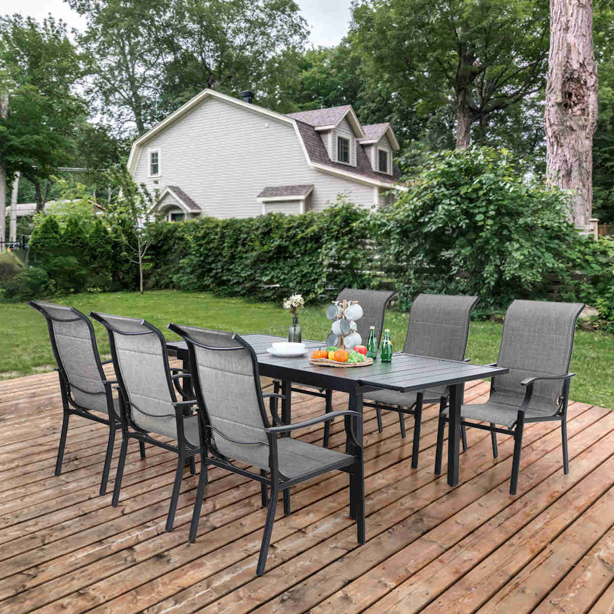 PHI VILLA Outdoor Dining Set with Adjustable Table & Durable Textilene Chairs