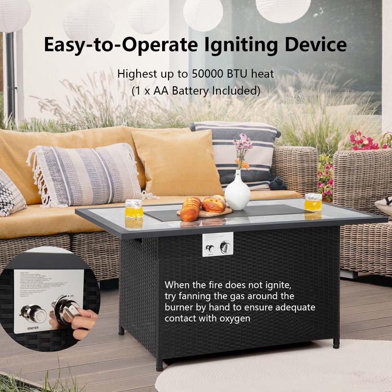 Luxury Outdoor Propane Gas Fire Pit Table with Rattan and Marble