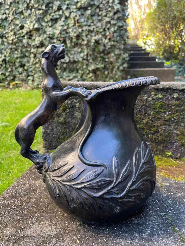 19th Century Italian Grand Tour Bronze Panther Handled Askos