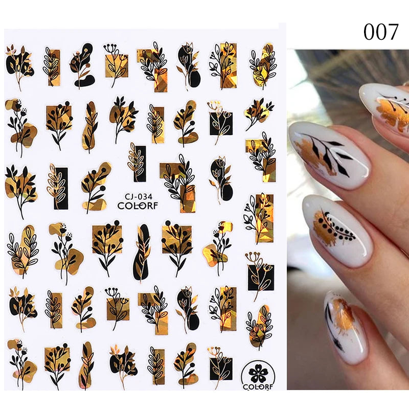 Glamorous 3D Nail Sticker Set, Red Flowers & Colorful Butterfly Leaf Pattern