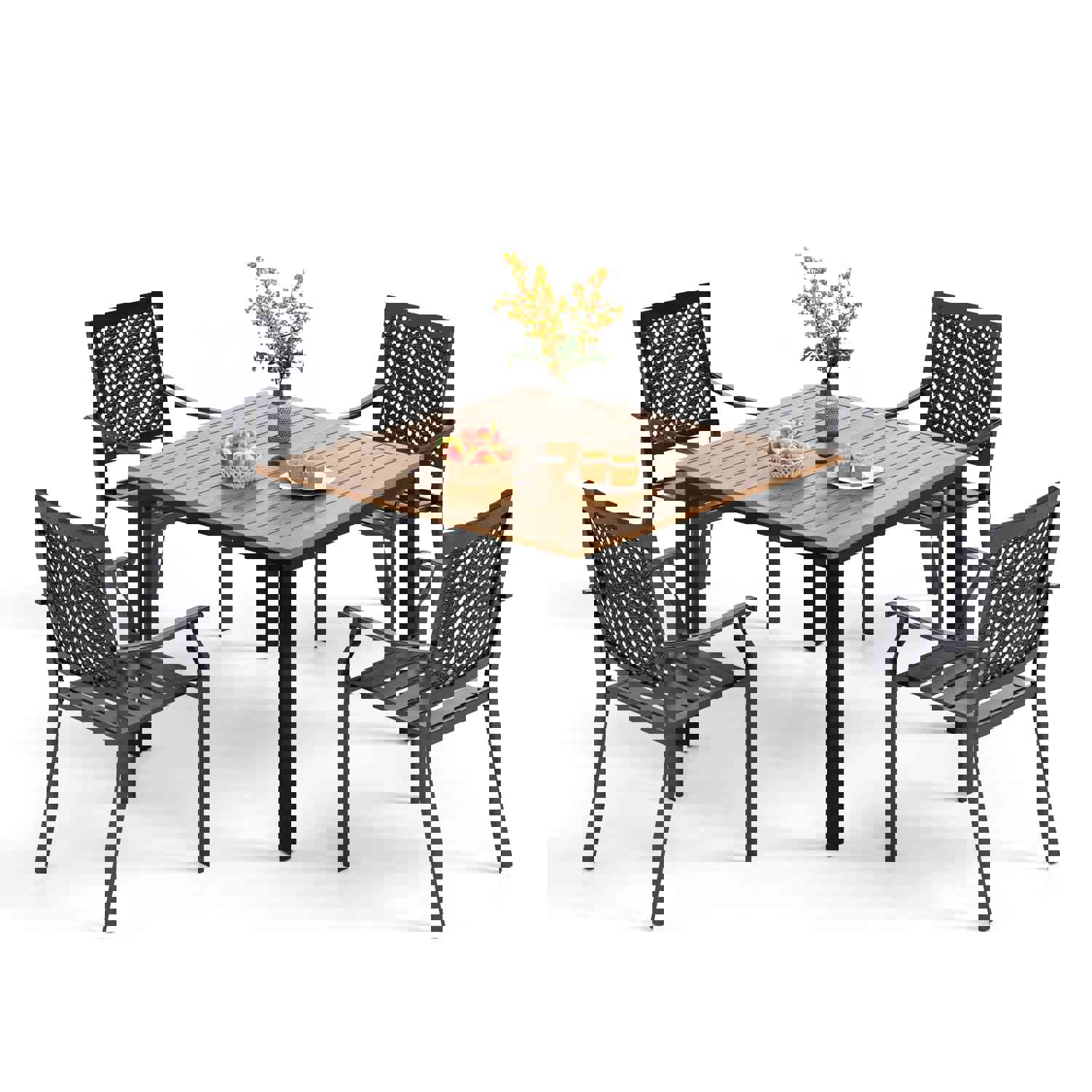 Aluminum Outdoor Dining Set with 4 Stackable Chairs and Square Table