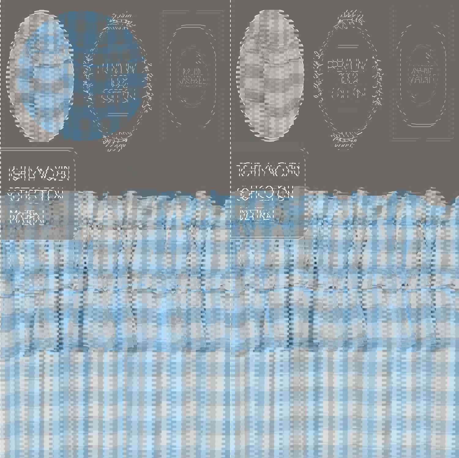 Annie Blue Check Ruffled Prairie Swag Set, 2-Piece, 36x36x18