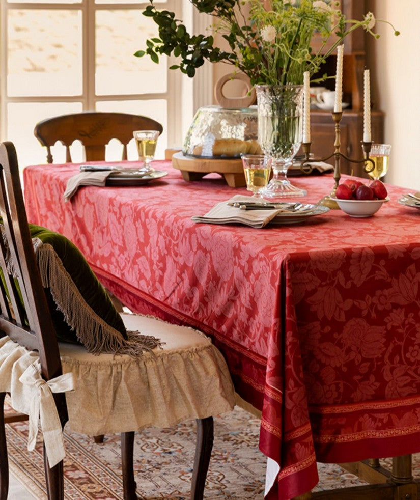 Elegant Red Flower Pattern Tablecloth for Dining and Special Events