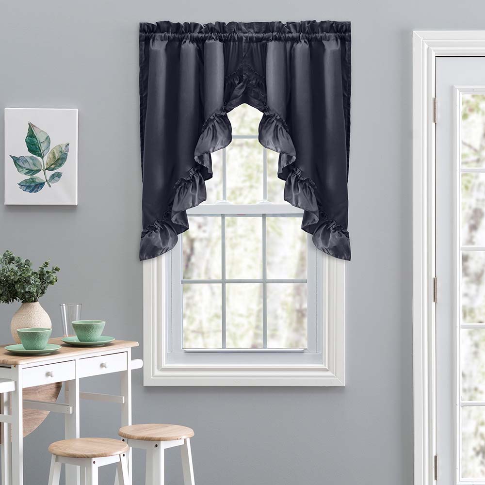 Ellis Stacey Navy Ruffled Window Swag, 60x38, 1.5 Rod Pocket