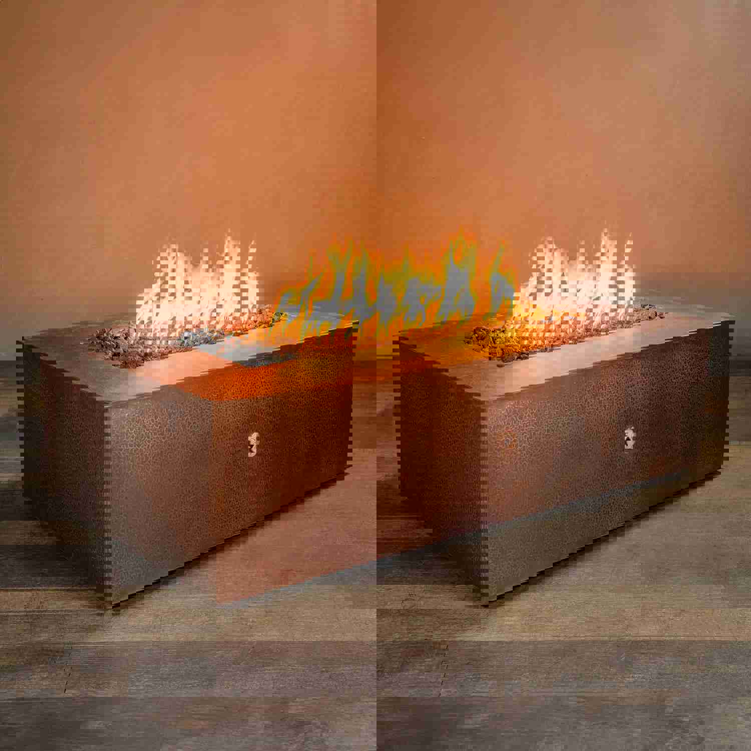 60 x 32 Moreno Gravity Rectangle Copper Gas Fire Pit - Luxurious Outdoor Heating