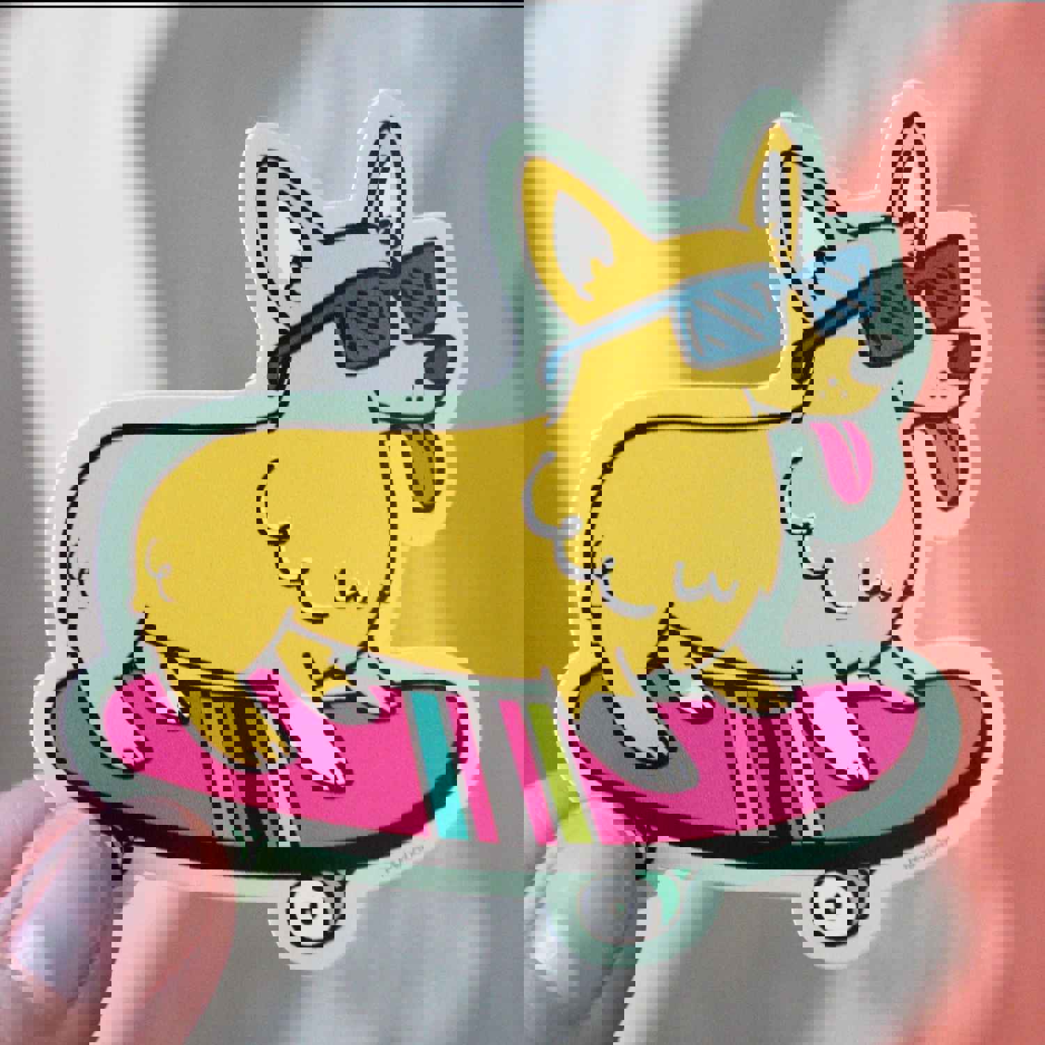 Corgi Skateboarder Sunglasses Vinyl Sticker
