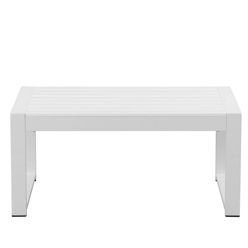 Lark 35 Inch Outdoor Coffee Table with White Aluminum Frame and Polyresin Top