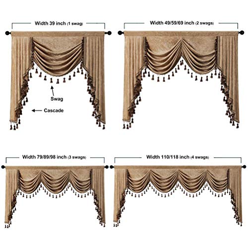 ELKCA Luxurious Double-Sided Chenille Swag Valance for Windows