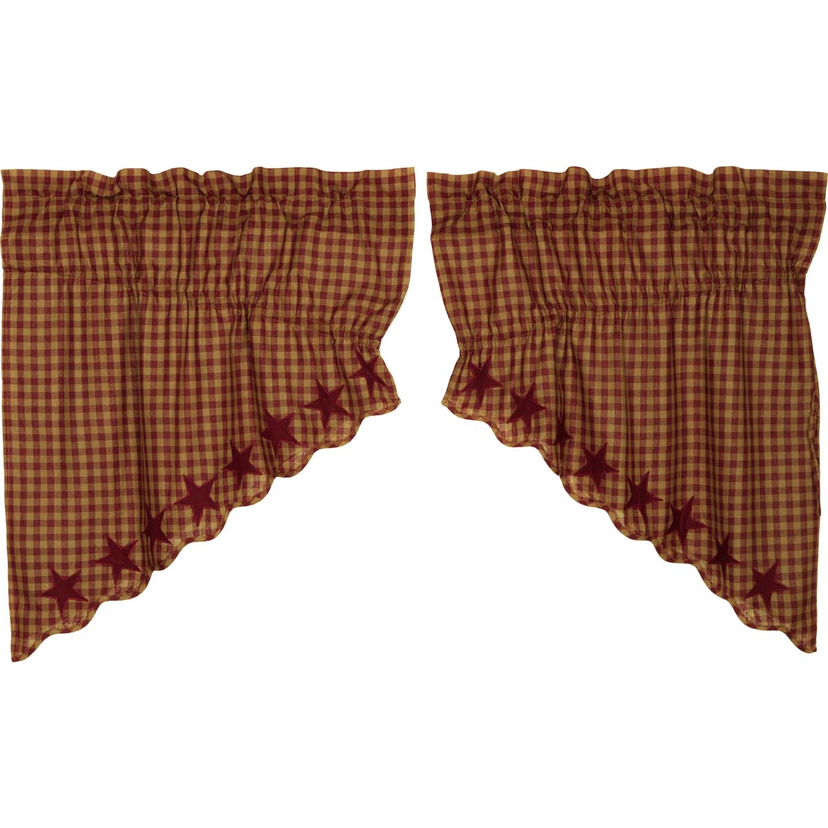 Elegant Burgundy Star Scalloped Window Swag Set