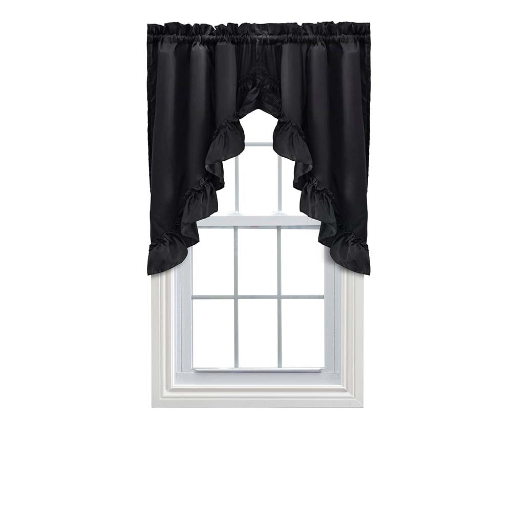 Ellis Stacey Ruffled Window Swag, 60x38, Black