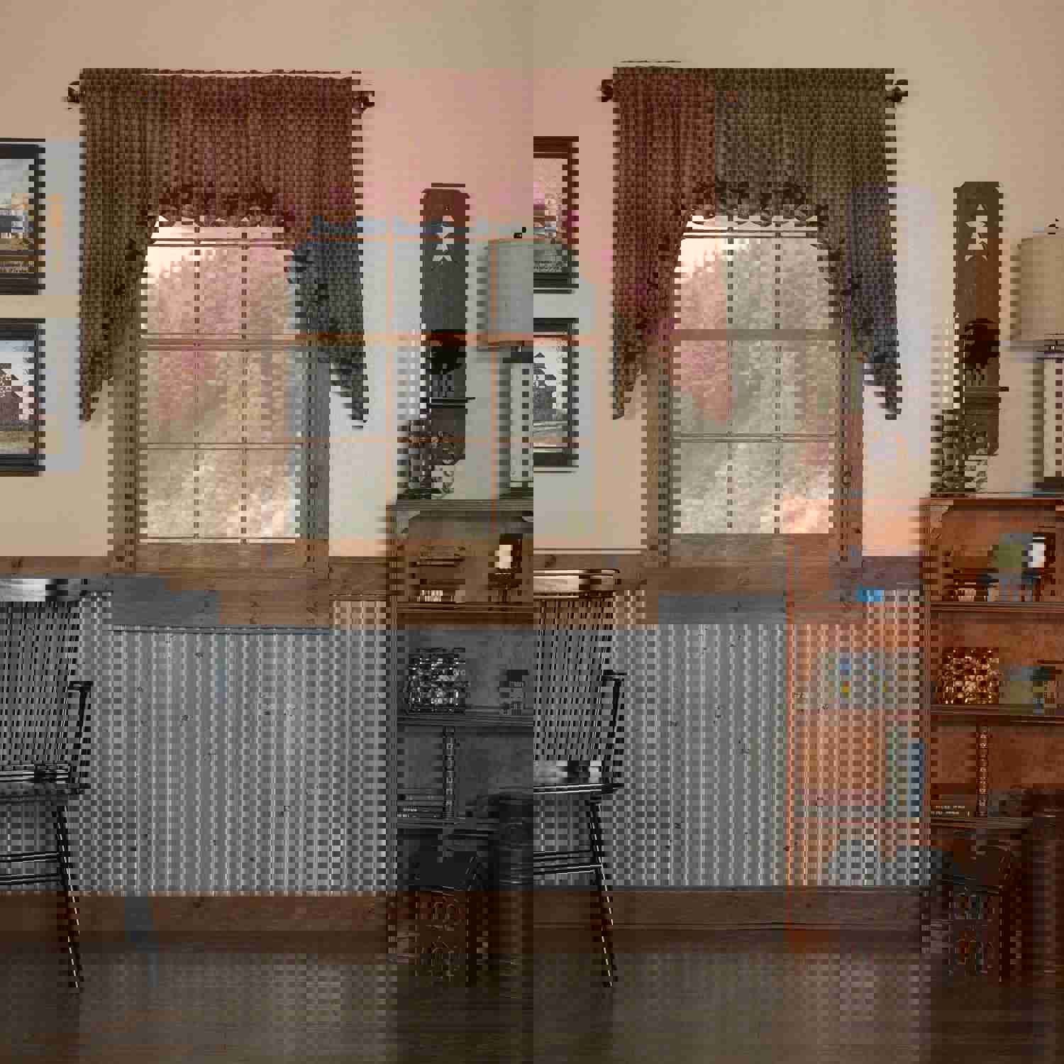 Elegant Burgundy Star Scalloped Lined Swag Curtains