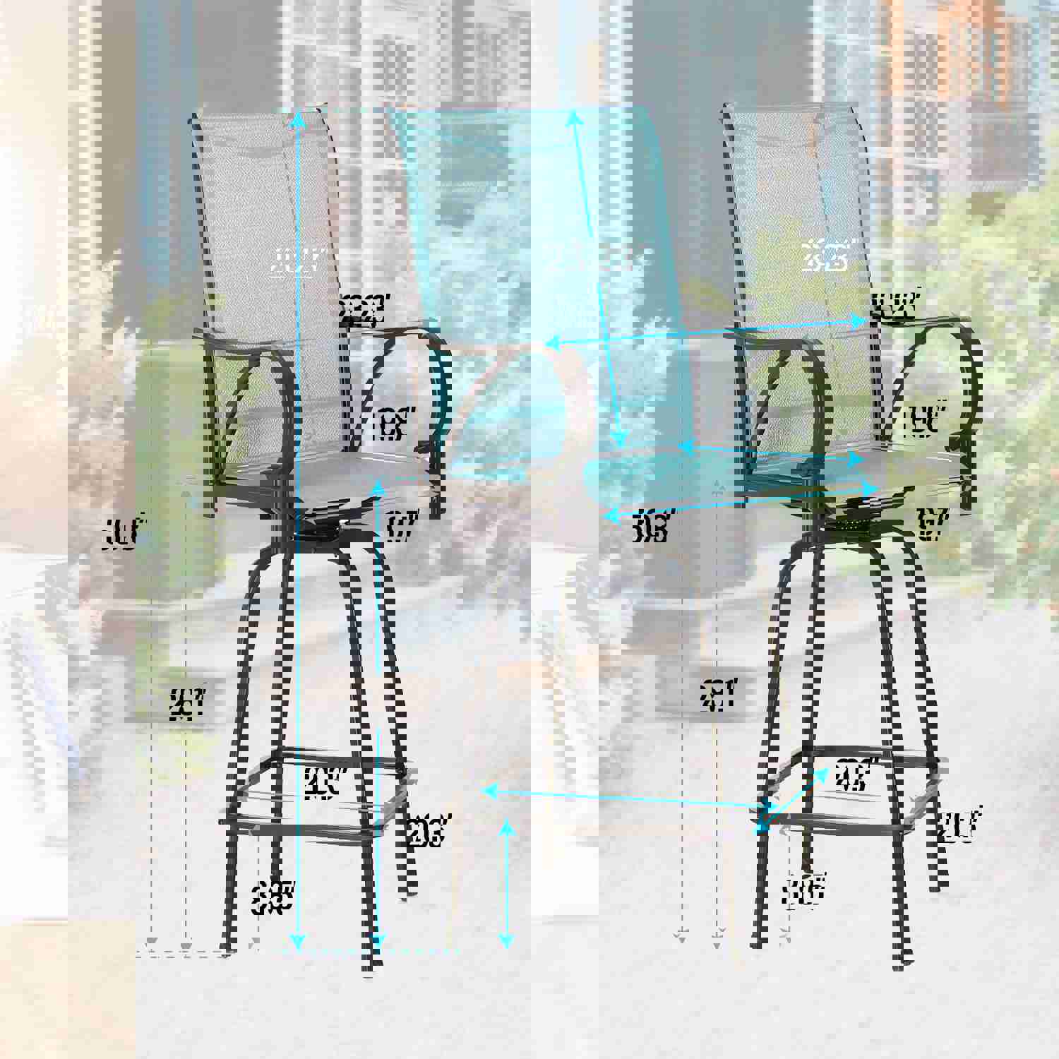 PHI VILLA Outdoor Bar Stool Set with Steel Table & Swivel Textilene Stools