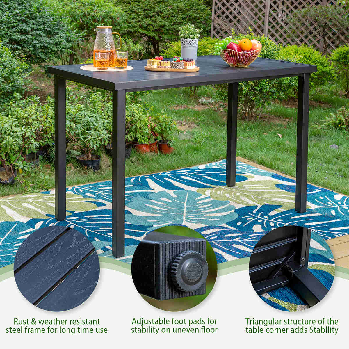 Alfresco Elegance Outdoor Bar Stool Set with Cushioned Seats and Rustic High Table