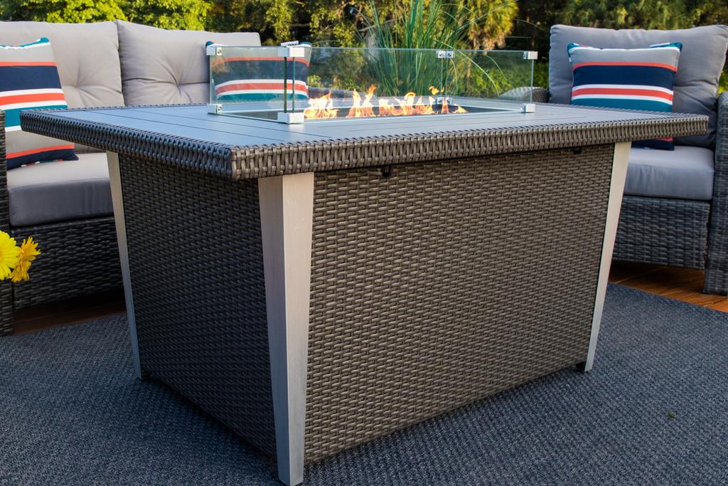52" Rectangular Outdoor Propane Gas Fire Pit Table with Glass Guard