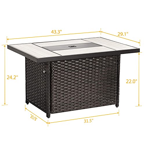Grand Patio 43 Inch Rectangle Outdoor Propane Fire Pit Table with Resin Wicker Base
