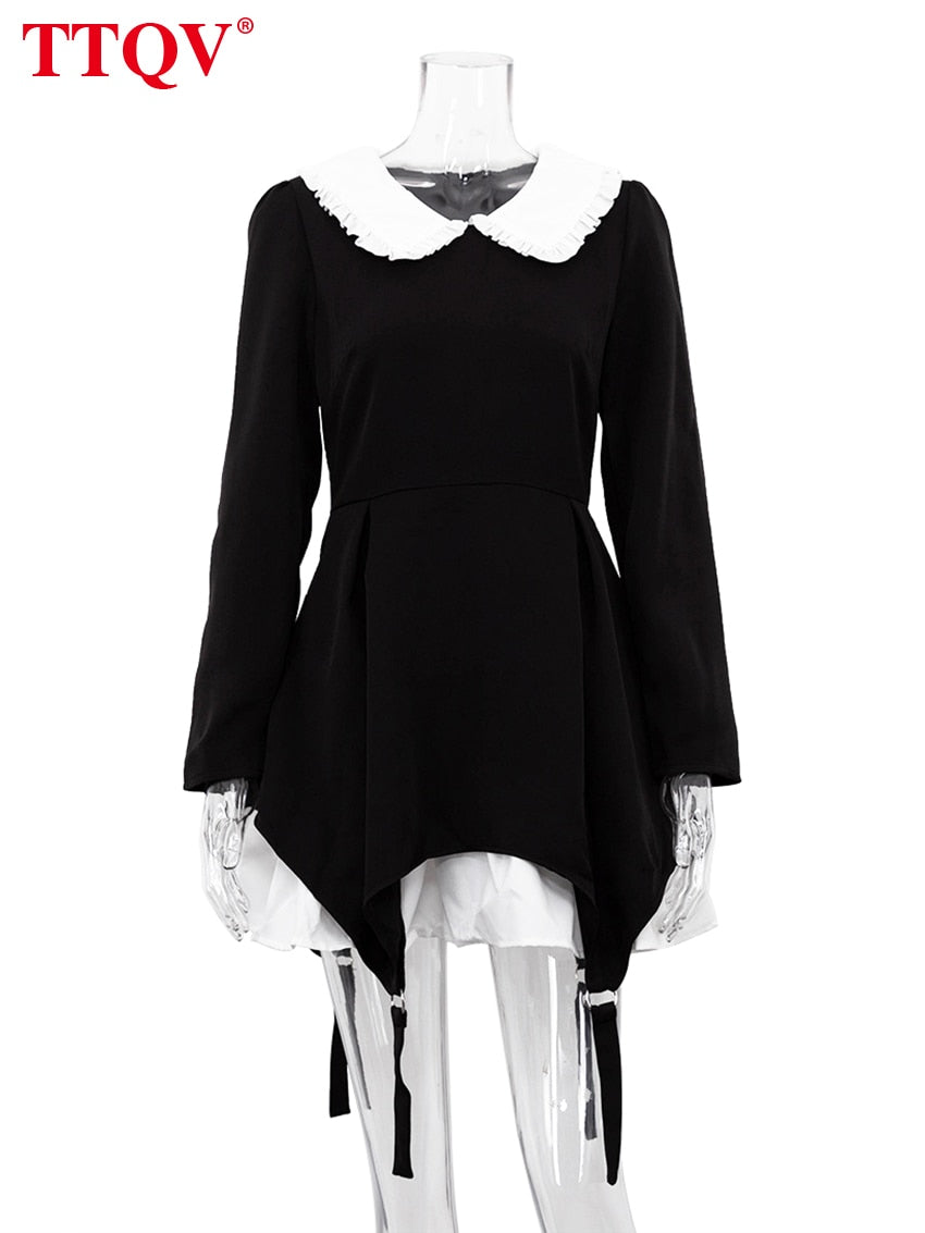 Elegant Ruffled Black Women's Autumn Dress 2022