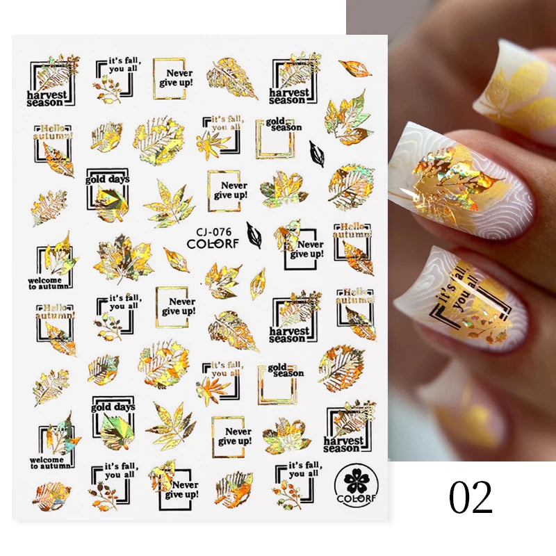 Glamorous 3D Nail Sticker Set, Red Flowers & Colorful Butterfly Leaf Pattern