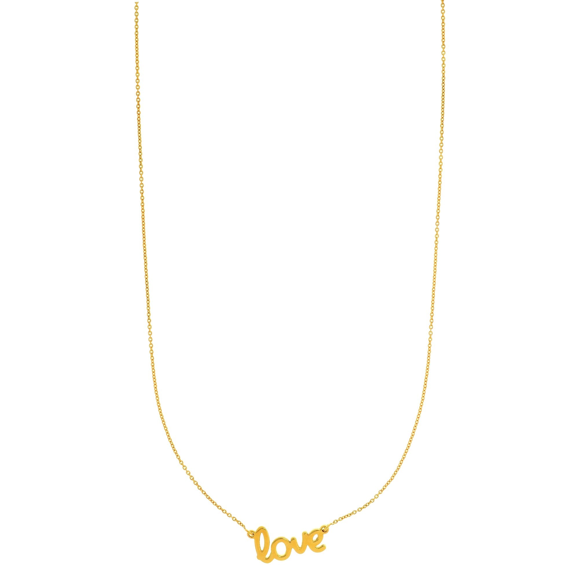 14k Yellow Gold Love Pendant with Scripted Design