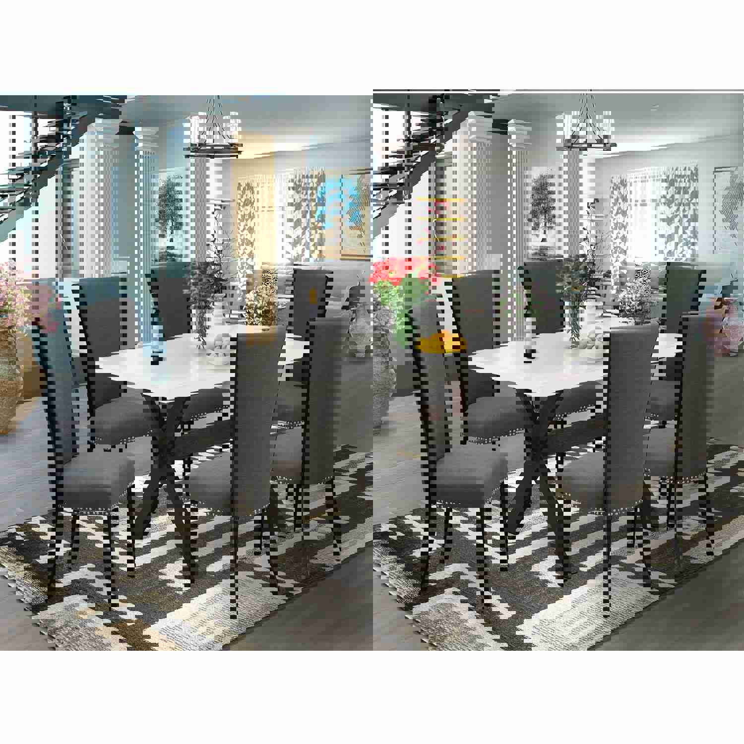 Elegant 7-Piece Dining Set with Rectangular Table and 6 Chairs